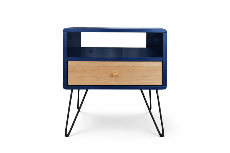 KURT Bedside Table -  navy / oak.