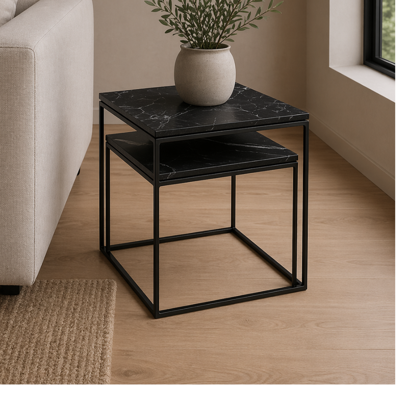 Set of 2 Mellow End Table Marble Black