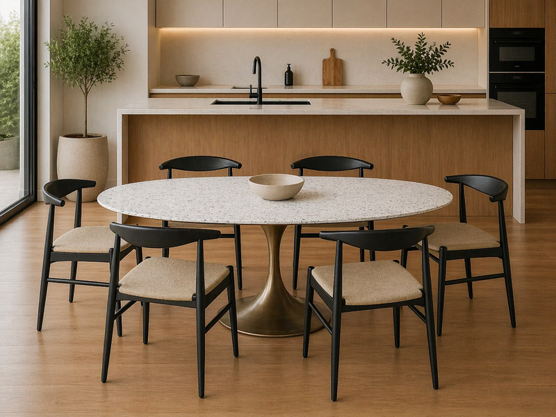 LUSSO Oval Dining Table 180cm - terrazzo / dark brown