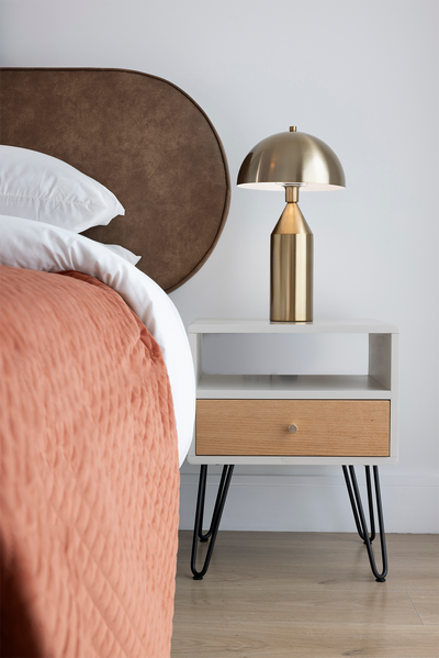 Kurt Bedside Table Beige (Beige/ Oak)