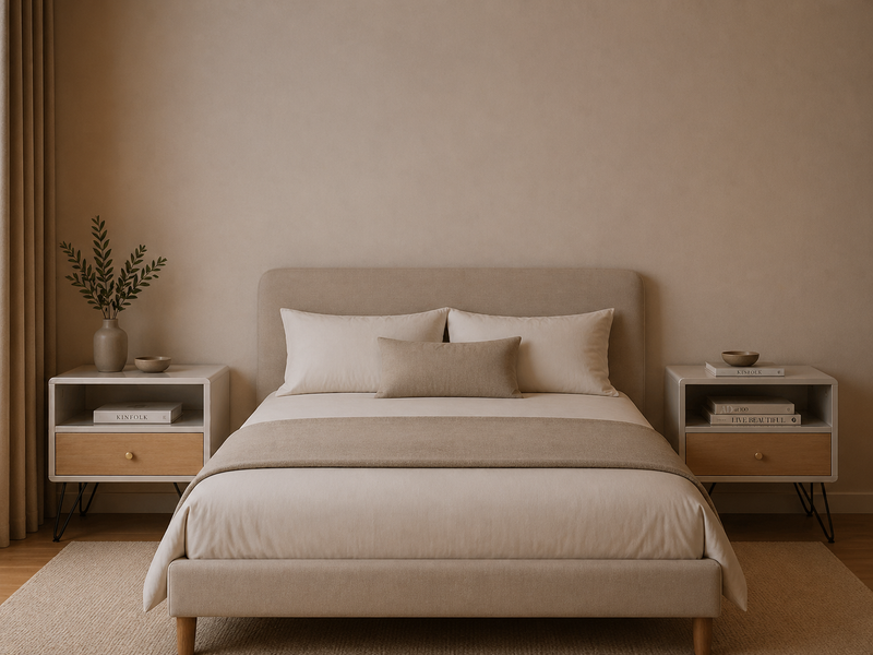 KURT Bedside Table - beige grey / oak.