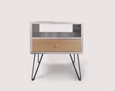 Kurt Bedside Table Beige (Beige/ Oak)