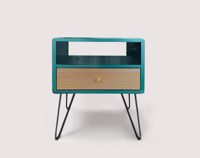 Kurt Bedside Table Teal (Teal/Oak)