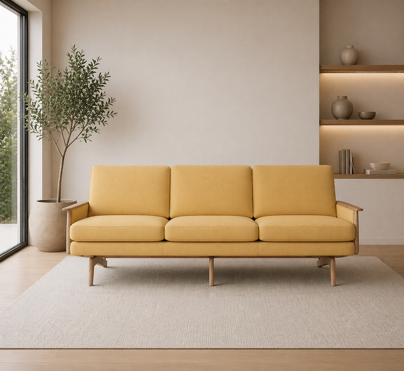 EGSMARK Cane Webbing 3-Seater Sofa - lamony curry