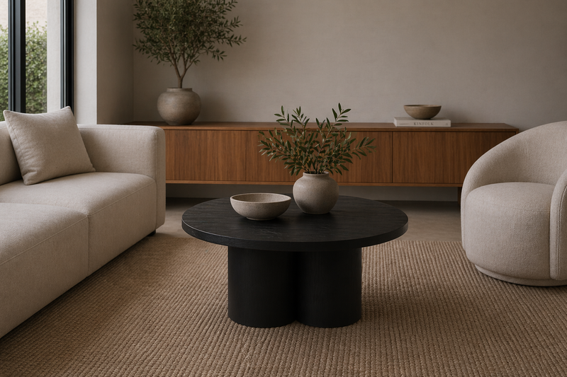 OLLIE Round Coffee Table 80cm - Black.