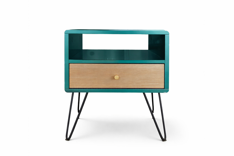 KURT Bedside Table - sea green / oak.