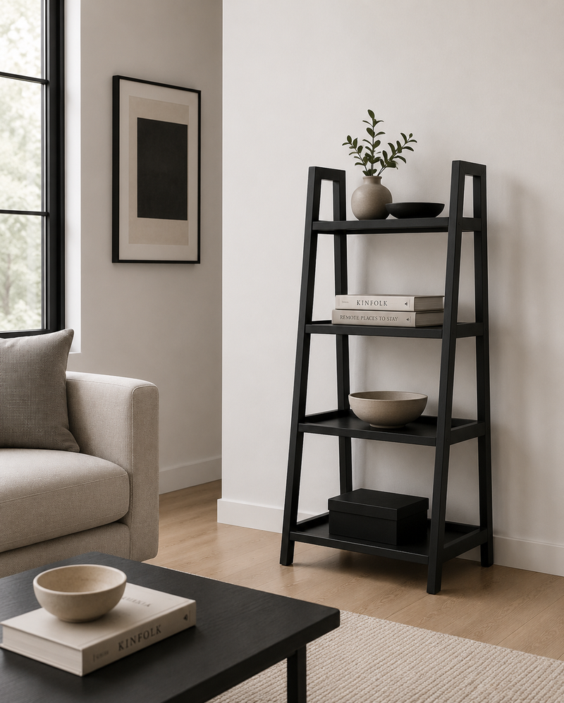 WALLY Wall Unit with 4 shelves - black  (130 x 40cm)