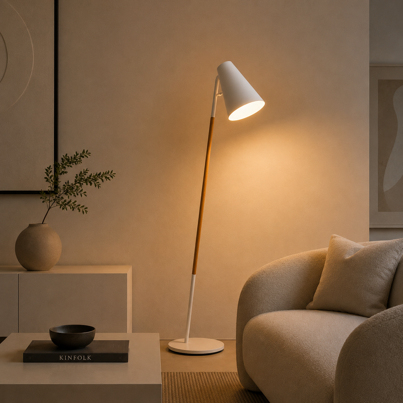 ARASI Floor Lamp - white / oak (E27)