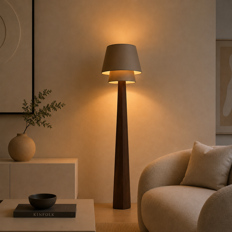 WAKE Floor Lamp - walnut / grey (E27)