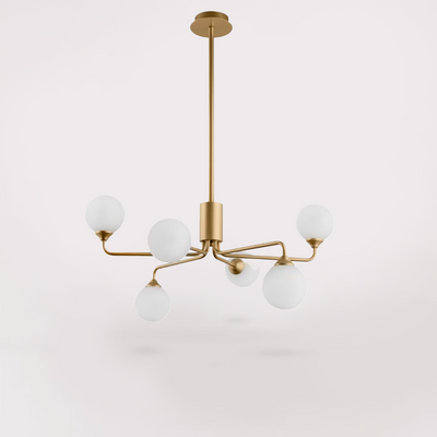Chandelier Light 6x Lights (Gold & White Opal)