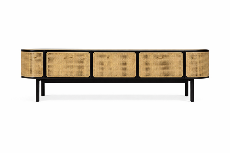 HYGGE TV Unit - black oak & cane - 160cm