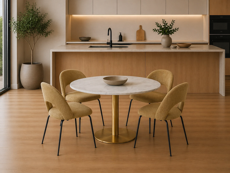 CORBY Round Dining Table 105cm - marble white / brass base
