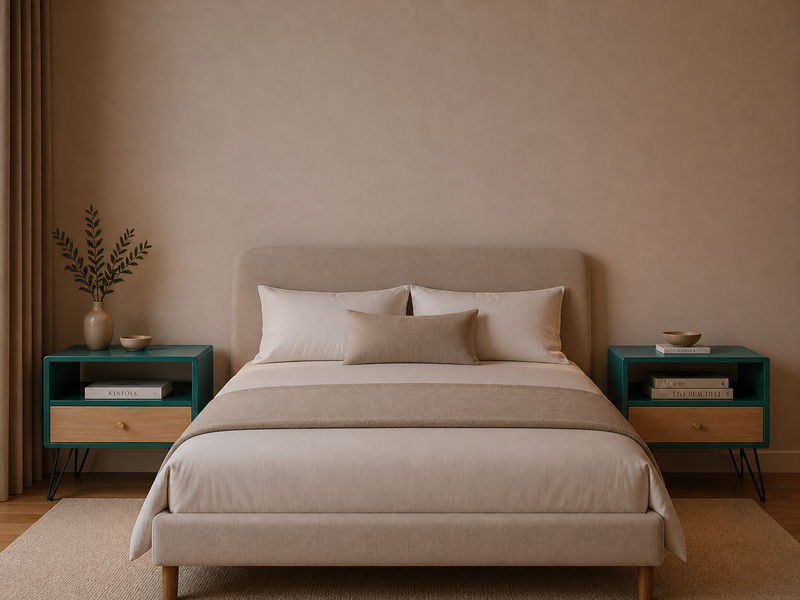 KURT Bedside Table - sea green / oak.