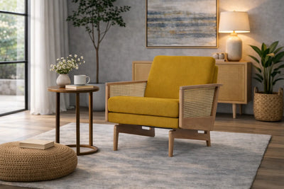 EGSMARK Cane Webbing Armchair - velvet ocre