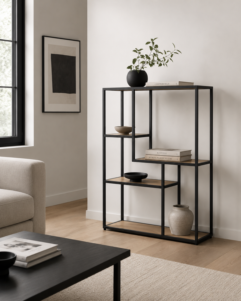 SEAFORD Bookcase - oak / matt black