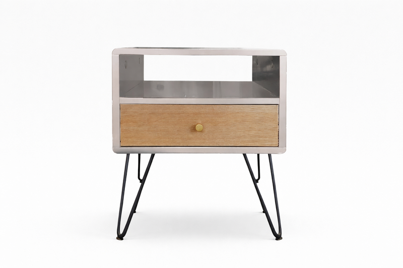 KURT Bedside Table - beige grey / oak.