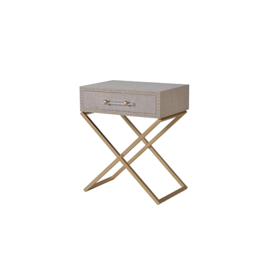 Linen Bedside Table (Grey & Brass)